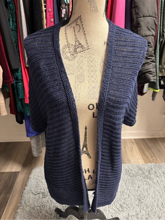 Talbots Sweaters - Talbots Navy Blue Short-Sleeve Open-Front Knit Cardigan Sweater